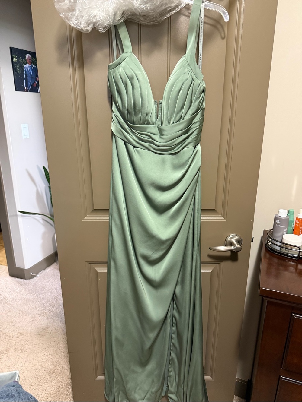Sage Green Pleated V-Neck Maxi Dress